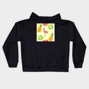 flamingo,  yellow, square, pineapple, banana, yellow, orange, juicy, fruit, glitter, gold, summer, pattern, funny, sunny Kids Hoodie